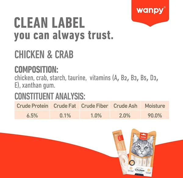 Wanpy Creamy Cat Treats Chicken & Crab Flavor – Lickable Wet Snacks (5X14g)