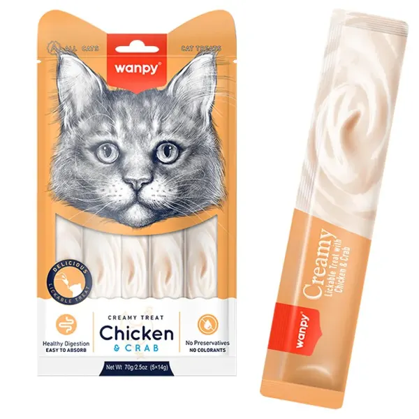 Wanpy Creamy Cat Treats Chicken & Crab Flavor – Lickable Wet Snacks (5X14g)