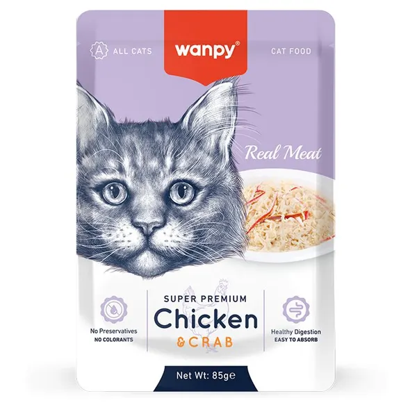 Wanpy Super Premium Real Meat Strips in Jelly Cat Wet Food Pouch 85g