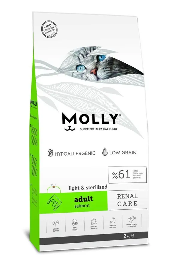 Molly Renal Care Light & Sterilised Super Premium Adult Cat Dry Food with Salmon 2Kg