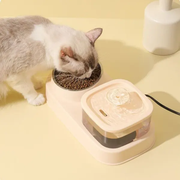 2-in-1 Pet Feeding Station – Automatic Flower Pet Water Fountain with Removable Stainless Steel Food Bowl for Cats & Small Dogs