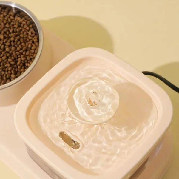 2-in-1 Pet Feeding Station – Automatic Flower Pet Water Fountain with Removable Stainless Steel Food Bowl for Cats & Small Dogs