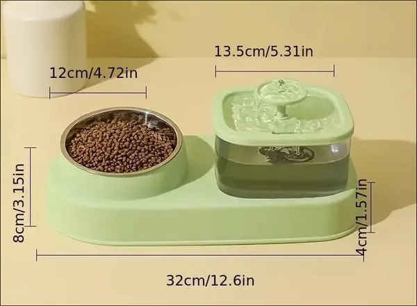 2-in-1 Pet Feeding Station – Automatic Flower Pet Water Fountain with Removable Stainless Steel Food Bowl for Cats & Small Dogs