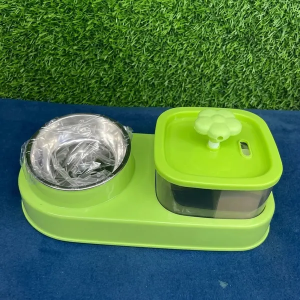 2-in-1 Pet Feeding Station – Automatic Flower Pet Water Fountain with Removable Stainless Steel Food Bowl for Cats & Small Dogs