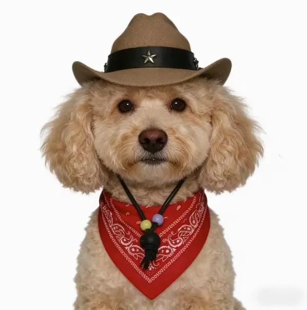 Cowboy Pet Hat & Bandana Se, Adjustable Hat with Star Decor& Scarf for Cats & Small Dogs, Photo Props for Halloween & Birthday Party - Brown