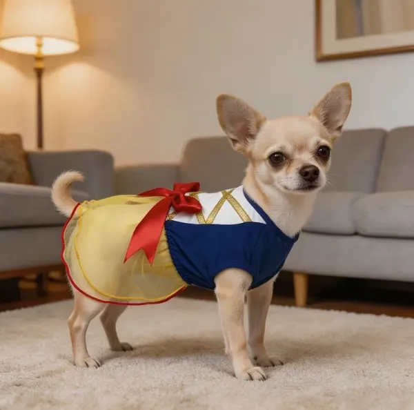 Snow White Princess Dress for Cats & Dogs – Elegant Pet Costume with Bow