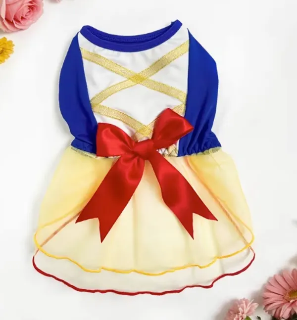Snow White Princess Dress for Cats & Dogs – Elegant Pet Costume with Bow