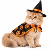 Halloween Costume Set for Cats & Small Dogs – Pumpkin Cape with Witch Hat & Bow