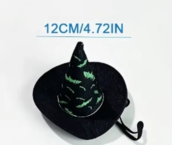 Halloween Hat for Cats & Small Dogs – Black & Green Bat Print Pet Costume Hat
