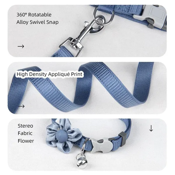 Nunbell Comfortable Adjustable Nylon Cat Harness and Lead with Small Bell & Cute Fabric Flower