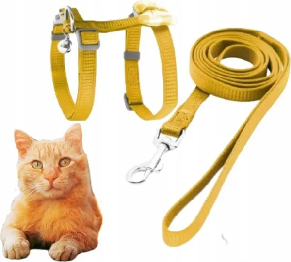 Nunbell Comfortable Adjustable Nylon Cat Harness and Lead with Small Bell & Cute Fabric Plaid Bow