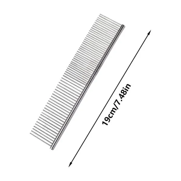 Nunbell Stainless Steel Pet Grooming Comb 19*4cm – 2-in-1 Double Teeth Comb with Rounded Ends for Removing Loose Hair, Knots and Modeling