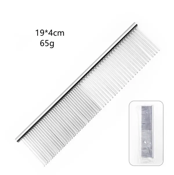 Nunbell Stainless Steel Pet Grooming Comb 19*4cm – 2-in-1 Double Teeth Comb with Rounded Ends for Removing Loose Hair, Knots and Modeling