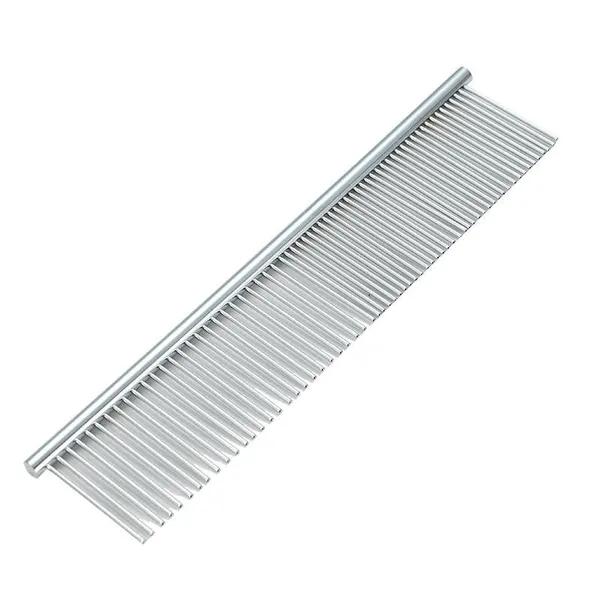 Nunbell Stainless Steel Pet Grooming Comb 19*4cm – 2-in-1 Double Teeth Comb with Rounded Ends for Removing Loose Hair, Knots and Modeling