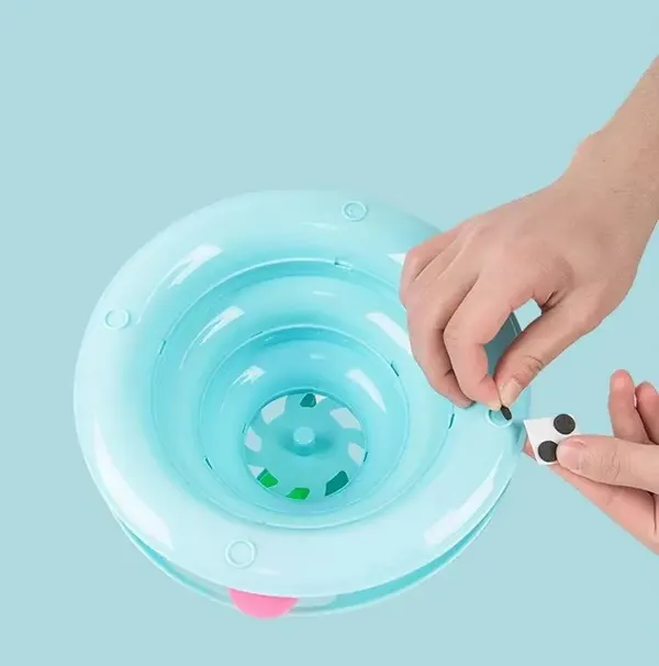 Interactive 4 Level Tower of Tracks Toy with Colorful Rolling Balls & Spring Mouse for Indoor Cats