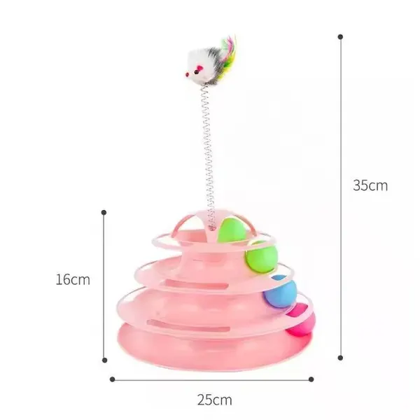 Interactive 4 Level Tower of Tracks Toy with Colorful Rolling Balls & Spring Mouse for Indoor Cats