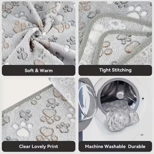 Grey Flannel Soft Plush Paw Print Heated Small Dog & Cat Throw Blanket & Bed Warmer, 60 x 40-cm
