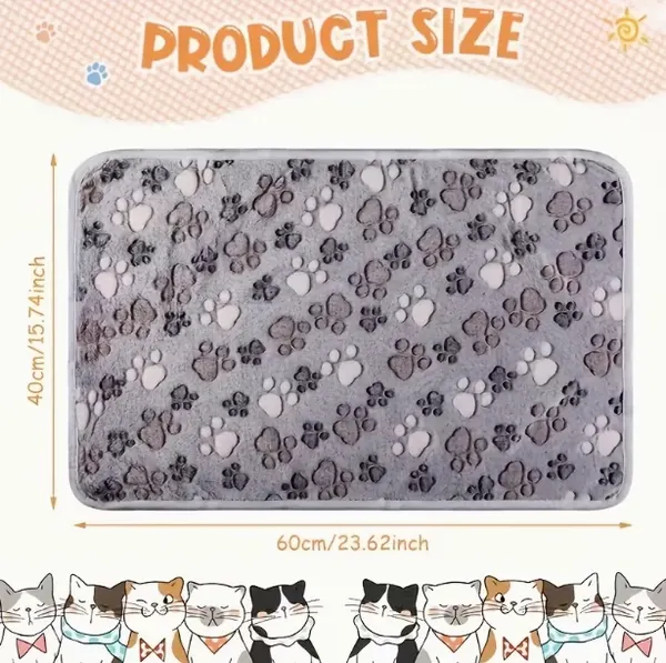 Grey Flannel Soft Plush Paw Print Heated Small Dog & Cat Throw Blanket & Bed Warmer, 60 x 40-cm
