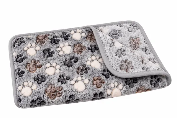 Grey Flannel Soft Plush Paw Print Heated Small Dog & Cat Throw Blanket & Bed Warmer, 60 x 40-cm
