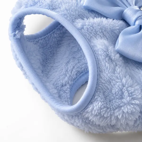 Warm Two-Leg Dog & Cat Plush Sweater Warmer Vest with Bow – Autumn & Winter Pet Clothes - Light Blue
