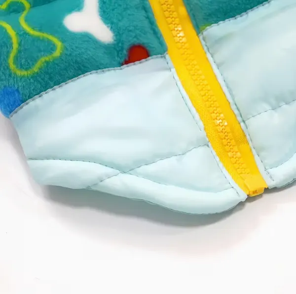 Blue Padded Pet Coat Vest with Bone Print – Warm Winter Jacket for Small Dogs & Cats