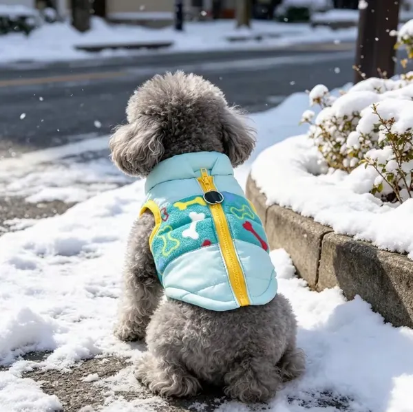 Blue Padded Pet Coat Vest with Bone Print – Warm Winter Jacket for Small Dogs & Cats