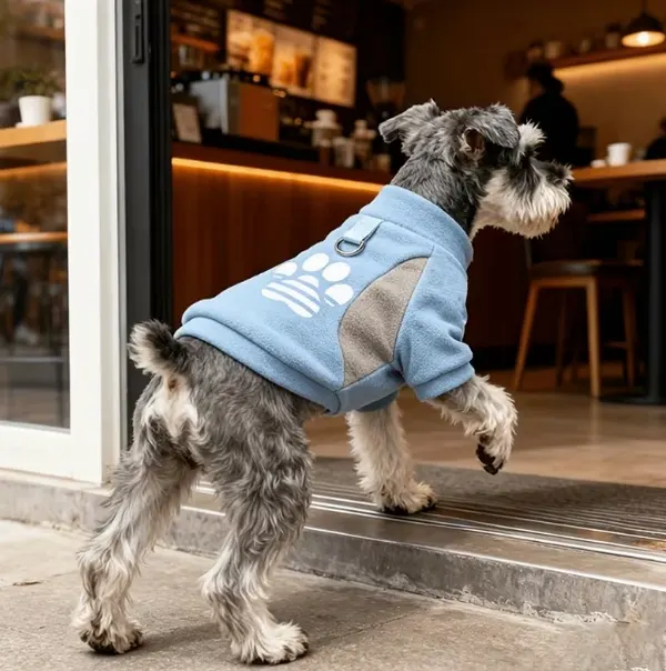 Paw Print Dog Fleece Sweatshirt – Warm Winter Pullover with Leash Ring for Small Dogs & Cats
