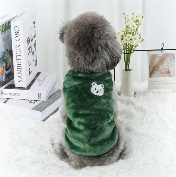 Green Plush Pet Vest – Warm Autumn & Winter Clothes for Small & Medium Dogs and Cats