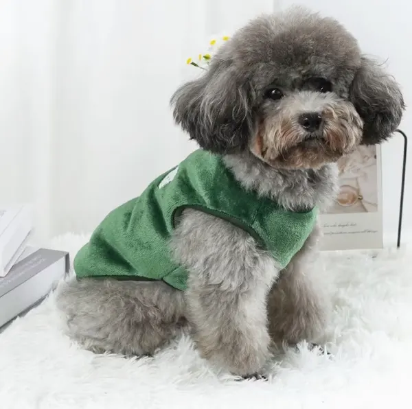 Green Plush Pet Vest – Warm Autumn & Winter Clothes for Small & Medium Dogs and Cats