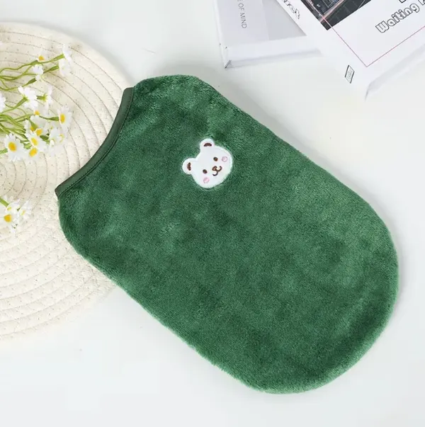 Green Plush Pet Vest – Warm Autumn & Winter Clothes for Small & Medium Dogs and Cats