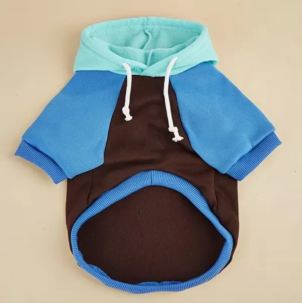 Brown & Blue Color Block Dog Hoodie – Hooded Warm Pet Sweatshirt for Cats & Dogs