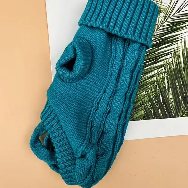 Lake Blue Cable Knit Dog Sweater – Warm Knitted Pet Clothes for Small Dogs & Cats