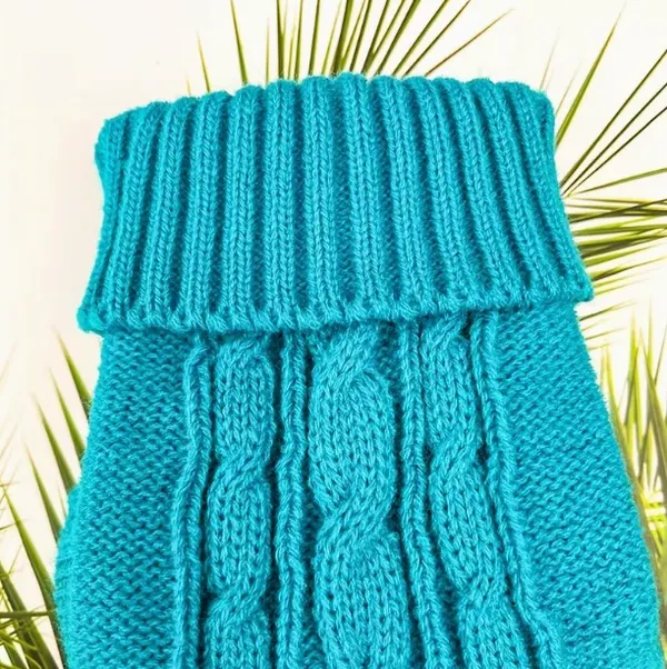 Lake Blue Cable Knit Dog Sweater – Warm Knitted Pet Clothes for Small Dogs & Cats