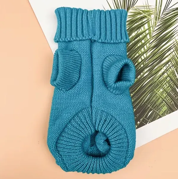 Lake Blue Cable Knit Dog Sweater – Warm Knitted Pet Clothes for Small Dogs & Cats