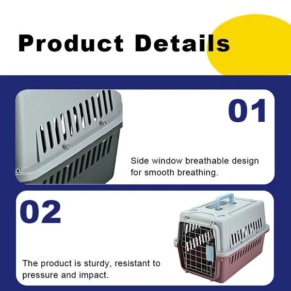 Airline Approved Portable Plastic Pet Carrier with Metal Door for Cats & Small Dogs (48 x 32 x 30) cm