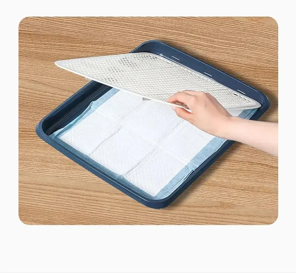 Plastic Dog Toilet Training Tray with Grid & Detachable Guide Post for Puppies & Small Dogs (45.5x38x4cm)